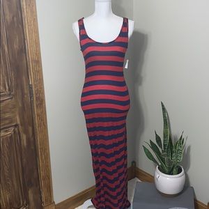 Red & blue stripe maxi dress